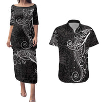 Black White Polynesian Tribal Couples Matching Puletasi and Hawaiian Shirt LT9 White - Polynesian Pride