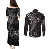 Black White Polynesian Tribal Couples Matching Puletasi and Long Sleeve Button Shirt LT9 - Polynesian Pride