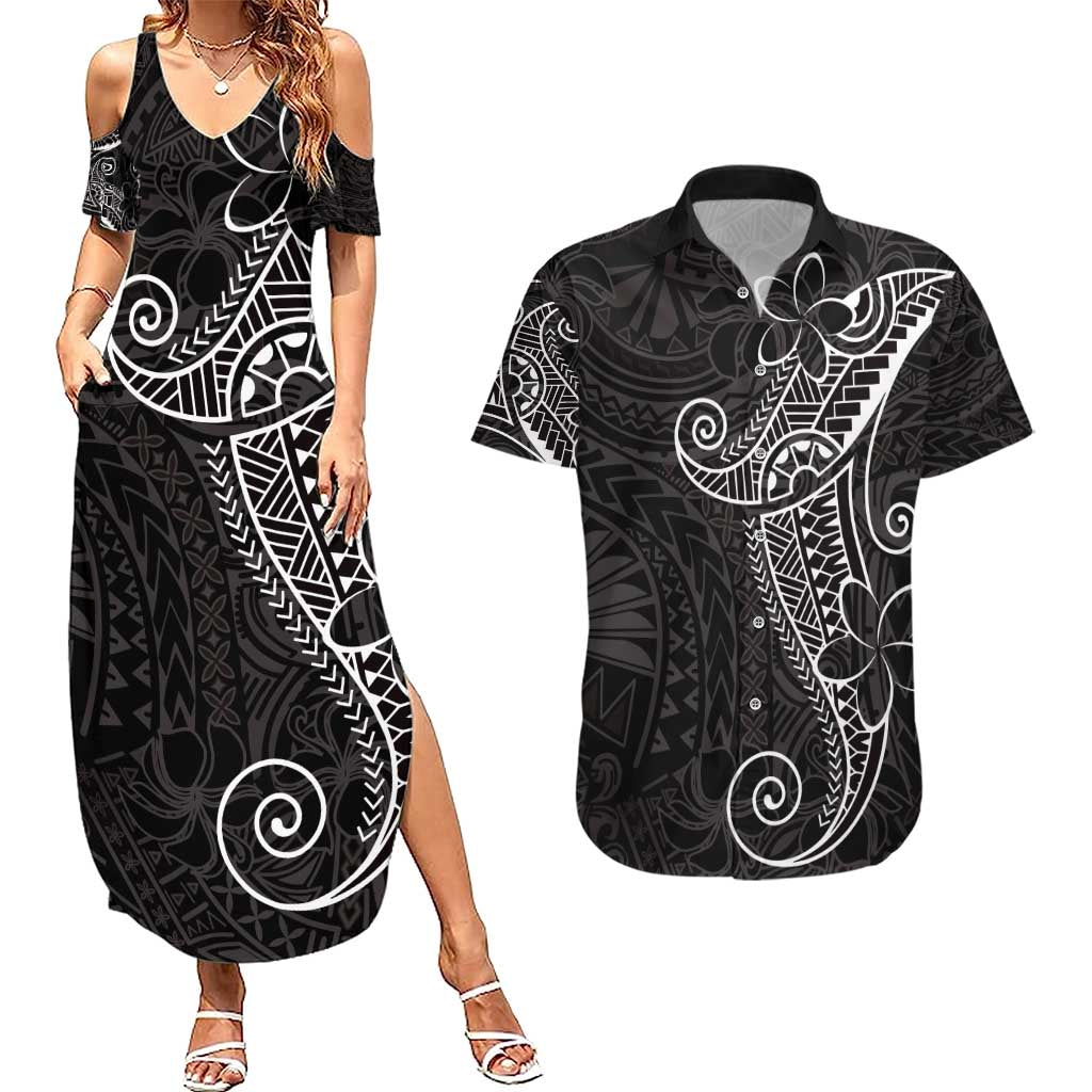 Black White Polynesian Tribal Couples Matching Summer Maxi Dress and Hawaiian Shirt LT9 White - Polynesian Pride