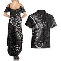 Black White Polynesian Tribal Couples Matching Summer Maxi Dress and Hawaiian Shirt LT9 - Polynesian Pride