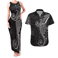 Black White Polynesian Tribal Couples Matching Tank Maxi Dress and Hawaiian Shirt LT9 White - Polynesian Pride