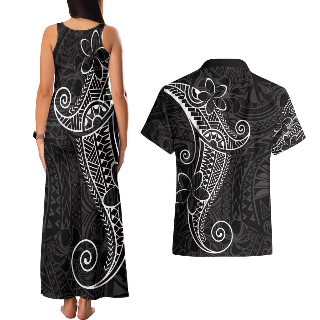 Black White Polynesian Tribal Couples Matching Tank Maxi Dress and Hawaiian Shirt LT9 - Polynesian Pride
