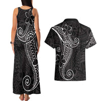 Black White Polynesian Tribal Couples Matching Tank Maxi Dress and Hawaiian Shirt LT9 - Polynesian Pride