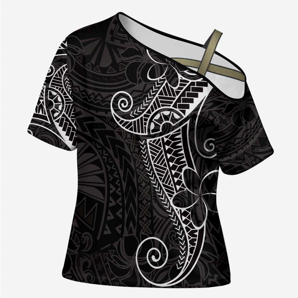Black White Polynesian Tribal Cross Shoulder Shirt LT9 Female White - Polynesian Pride