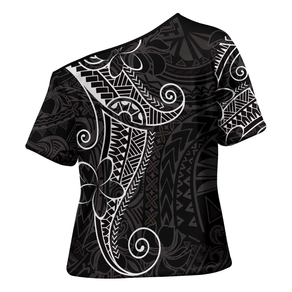 Black White Polynesian Tribal Cross Shoulder Shirt LT9 - Polynesian Pride