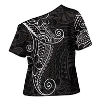 Black White Polynesian Tribal Cross Shoulder Shirt LT9 - Polynesian Pride