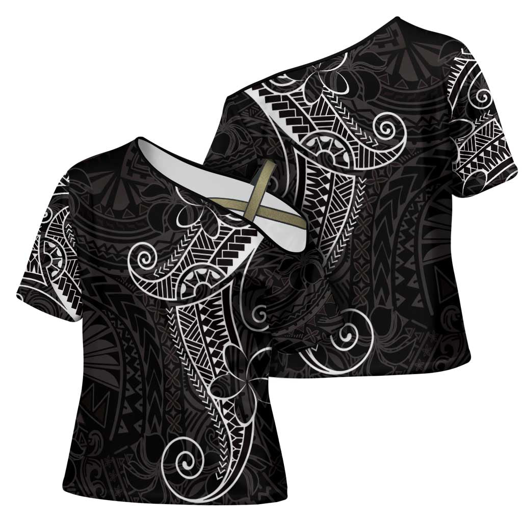 Black White Polynesian Tribal Cross Shoulder Shirt LT9 - Polynesian Pride