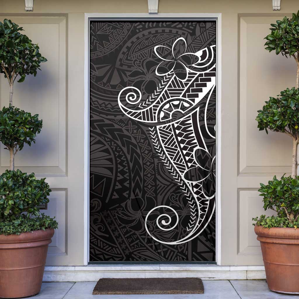Black White Polynesian Tribal Door Cover LT9 White - Polynesian Pride