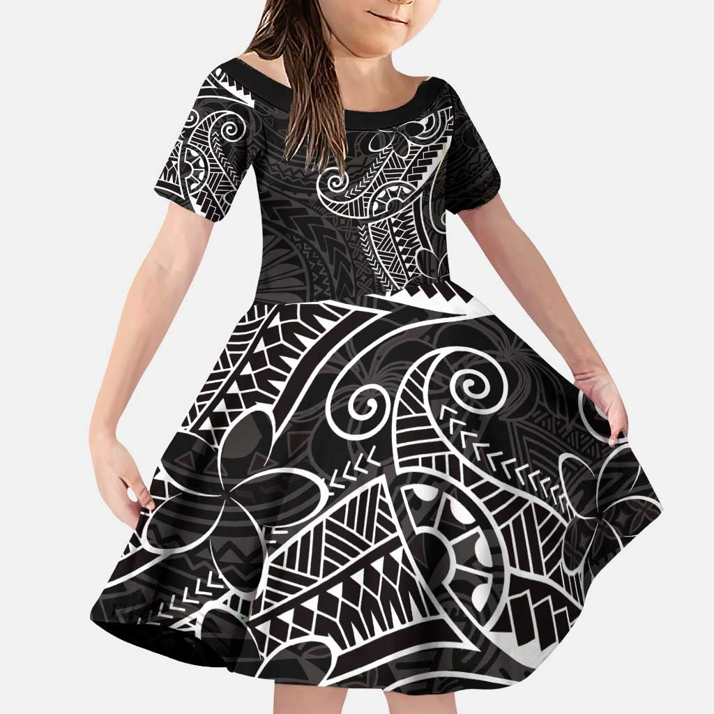Black White Polynesian Tribal Family Matching Puletasi and Hawaiian Shirt LT9 Daughter's Dress White - Polynesian Pride