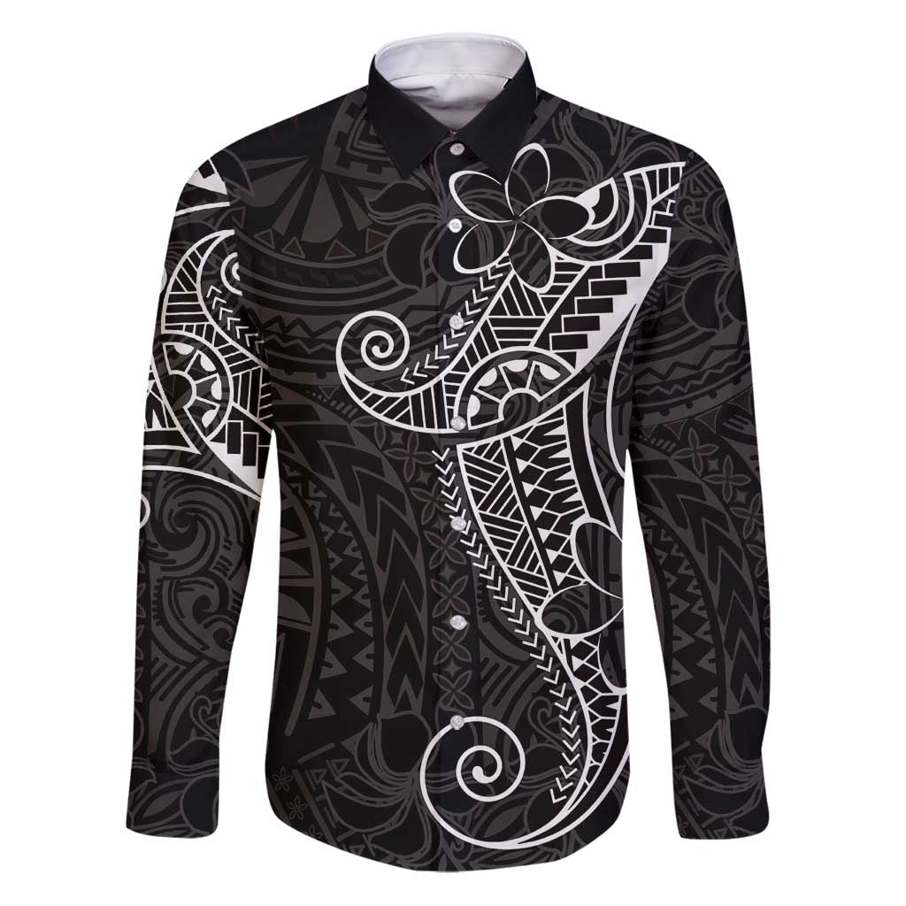 Black White Polynesian Tribal Family Matching Puletasi and Hawaiian Shirt LT9 Dad's Shirt - Long Sleeve White - Polynesian Pride