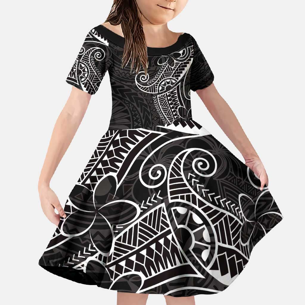 Black White Polynesian Tribal Family Matching Summer Maxi Dress and Hawaiian Shirt - Polynesian Pride
