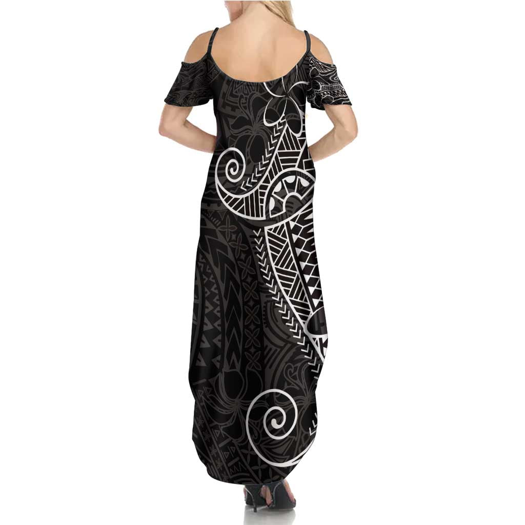 Black White Polynesian Tribal Family Matching Summer Maxi Dress and Hawaiian Shirt - Polynesian Pride