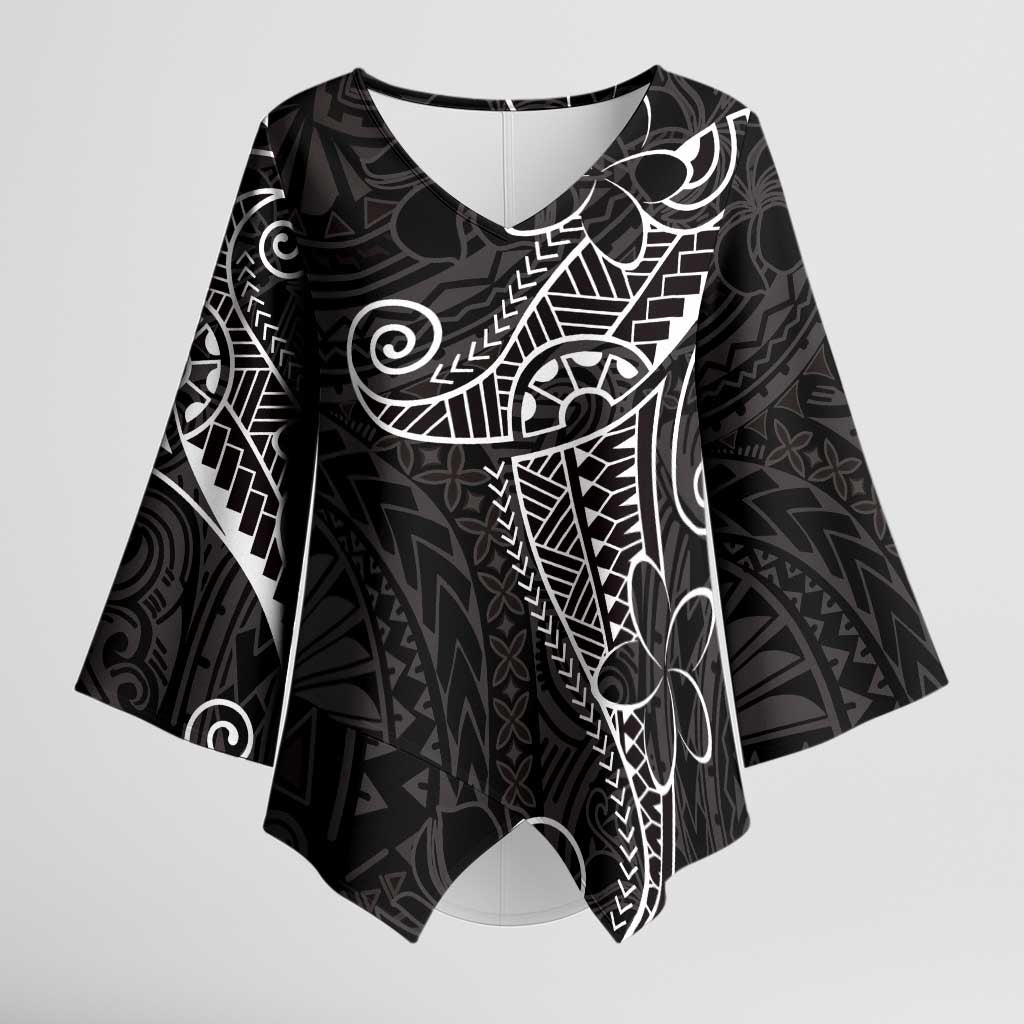 Black White Polynesian Tribal Kimono Sleeve Blouse LT9 Female White - Polynesian Pride
