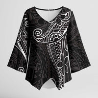 Black White Polynesian Tribal Kimono Sleeve Blouse LT9 Female White - Polynesian Pride