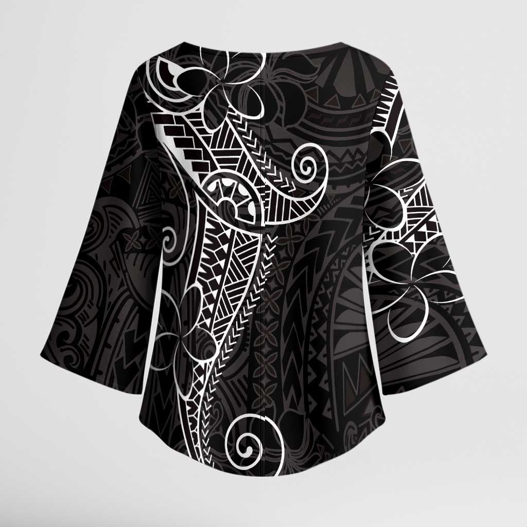 Black White Polynesian Tribal Kimono Sleeve Blouse LT9 - Polynesian Pride