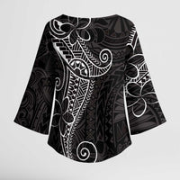 Black White Polynesian Tribal Kimono Sleeve Blouse LT9 - Polynesian Pride