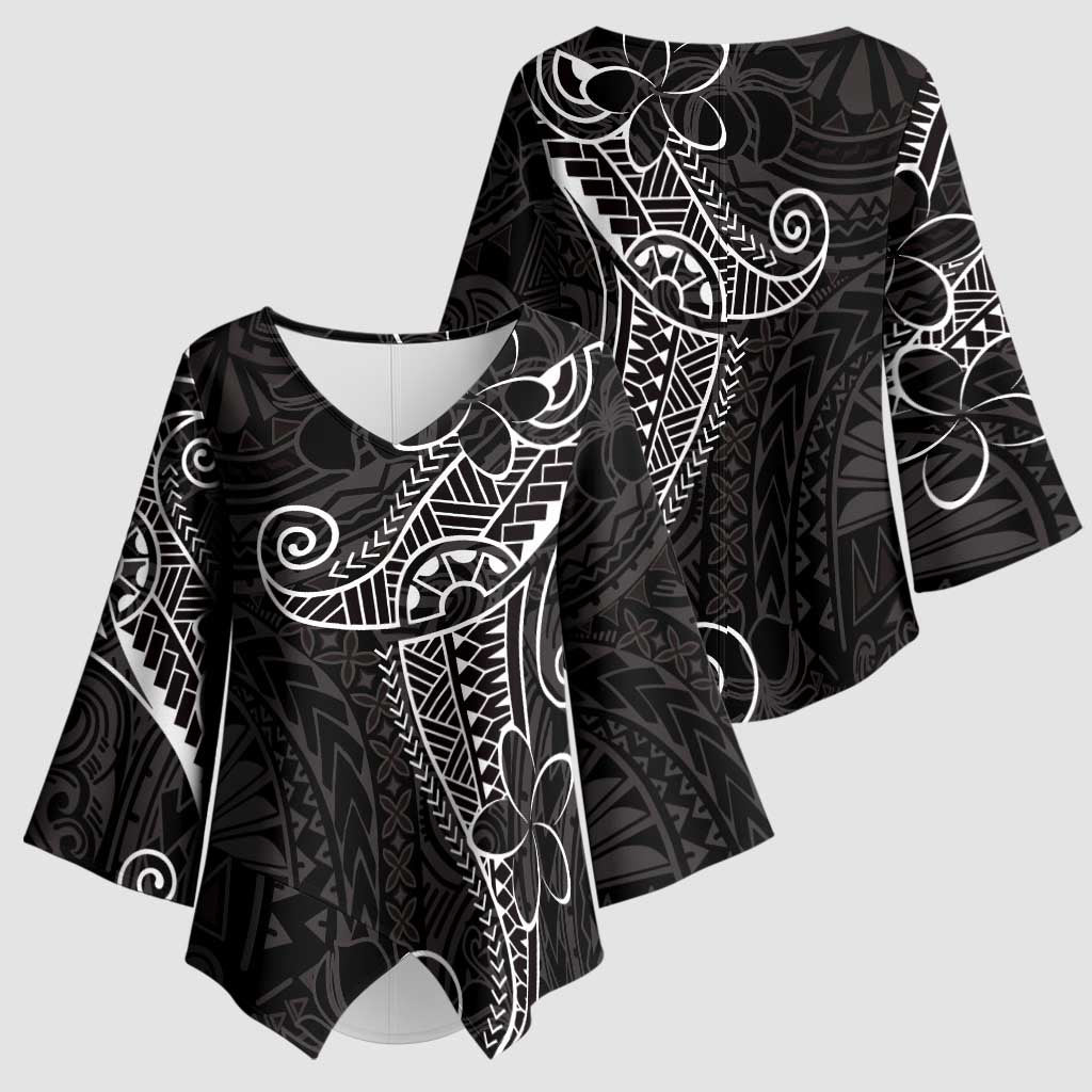 Black White Polynesian Tribal Kimono Sleeve Blouse LT9 - Polynesian Pride