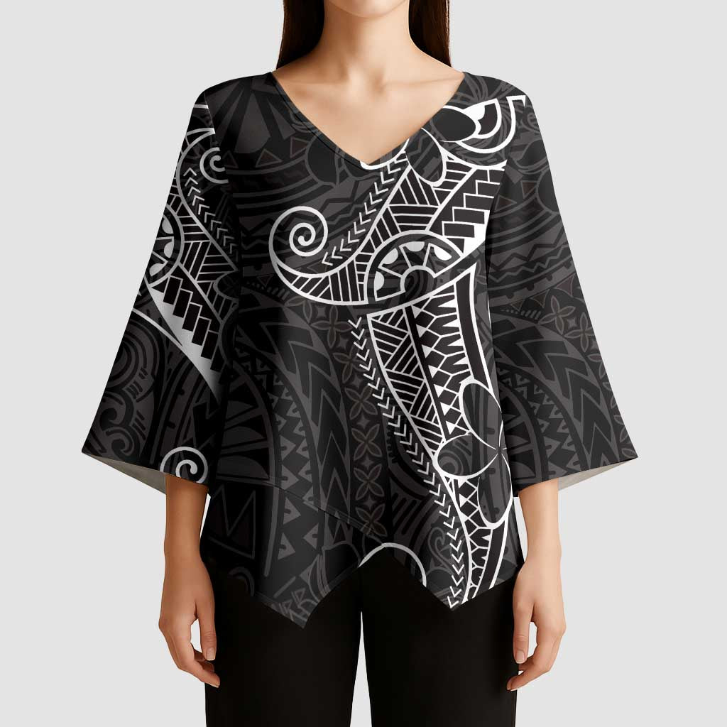 Black White Polynesian Tribal Kimono Sleeve Blouse LT9 - Polynesian Pride