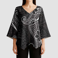 Black White Polynesian Tribal Kimono Sleeve Blouse LT9 - Polynesian Pride