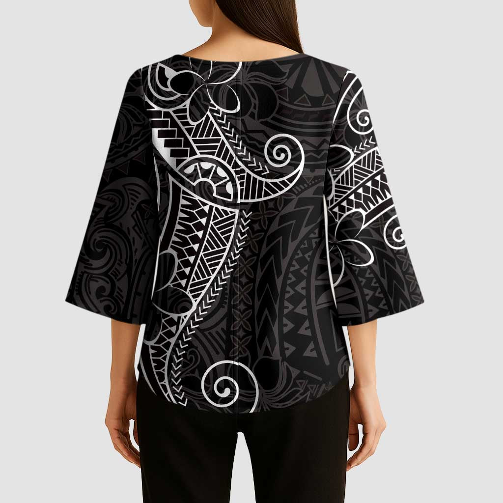 Black White Polynesian Tribal Kimono Sleeve Blouse LT9 - Polynesian Pride