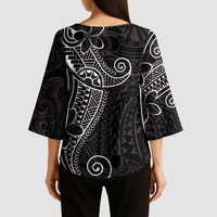 Black White Polynesian Tribal Kimono Sleeve Blouse LT9 - Polynesian Pride