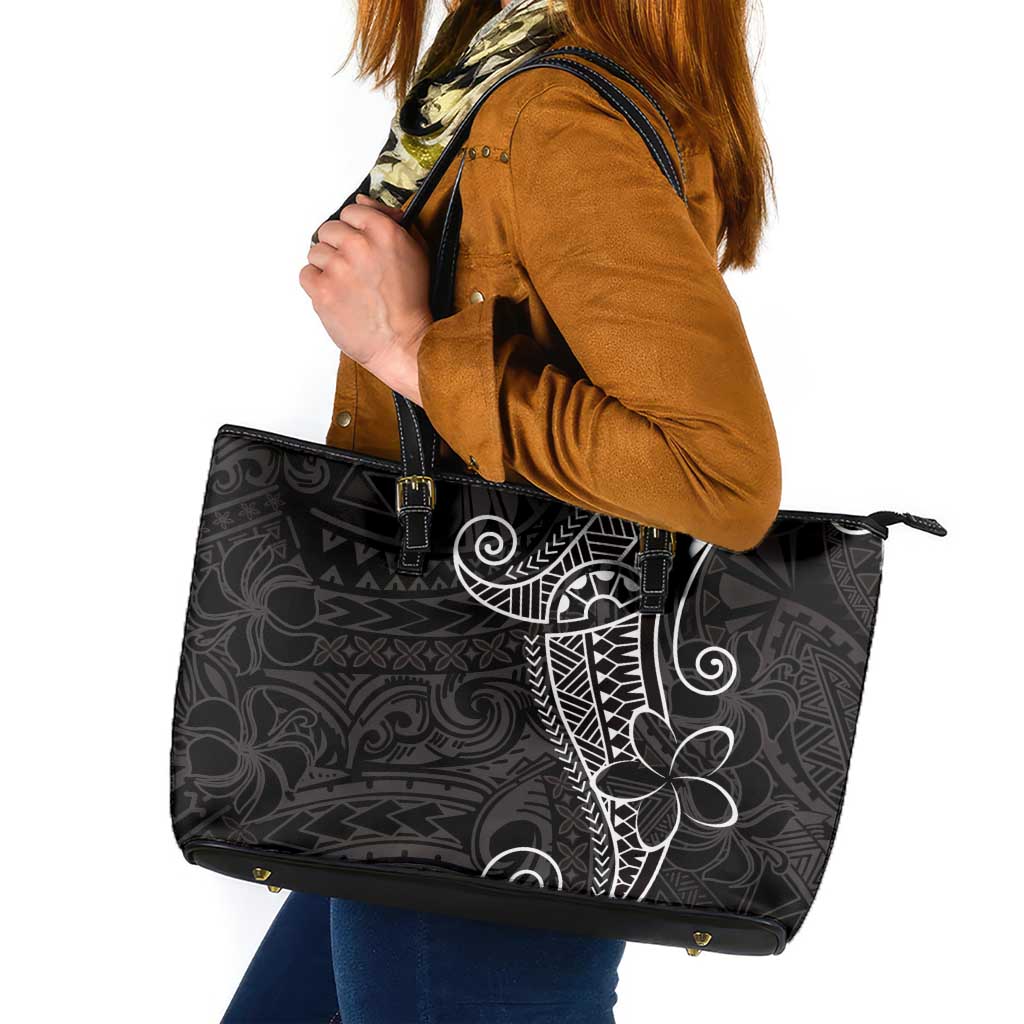 Black White Polynesian Tribal Leather Tote Bag - Polynesian Pride