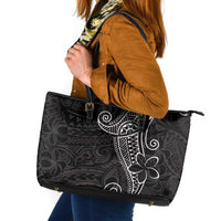 Black White Polynesian Tribal Leather Tote Bag - Polynesian Pride