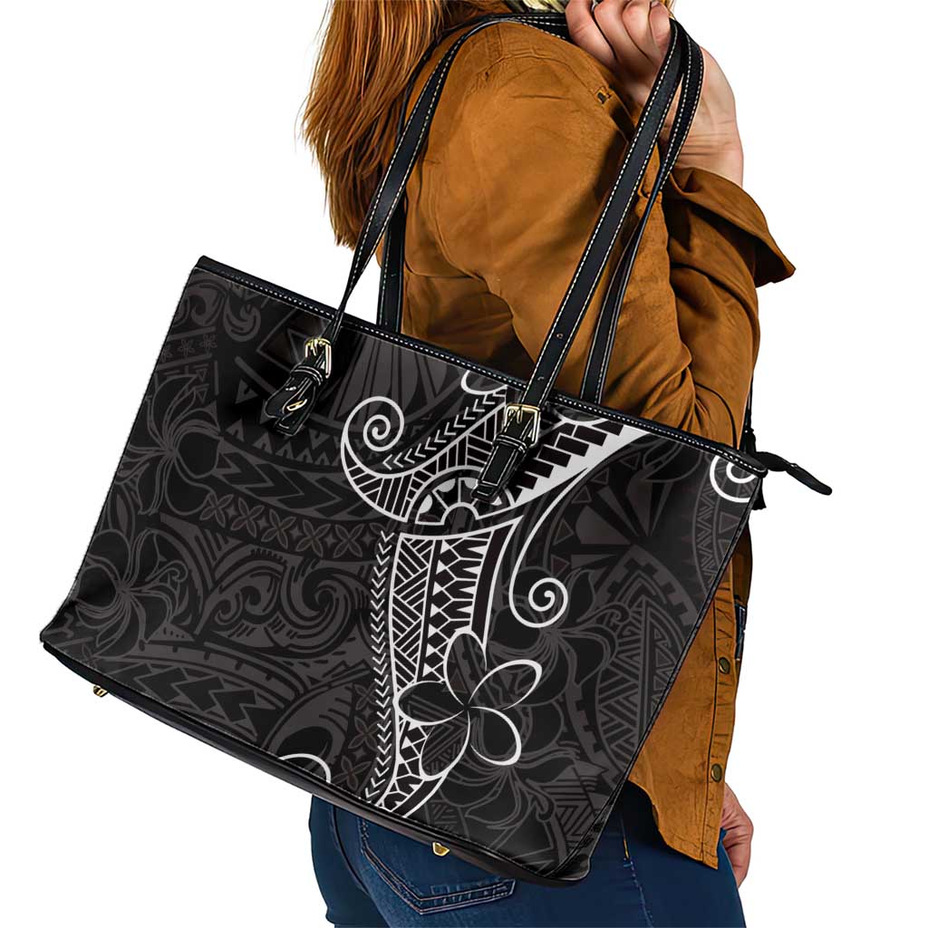 Black White Polynesian Tribal Leather Tote Bag - Polynesian Pride