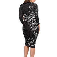 Black White Polynesian Tribal Long Sleeve Bodycon Dress - Polynesian Pride