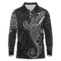 Black White Polynesian Tribal Long Sleeve Polo Shirt LT9 White - Polynesian Pride