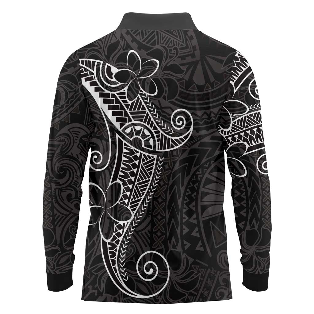 Black White Polynesian Tribal Long Sleeve Polo Shirt LT9 - Polynesian Pride