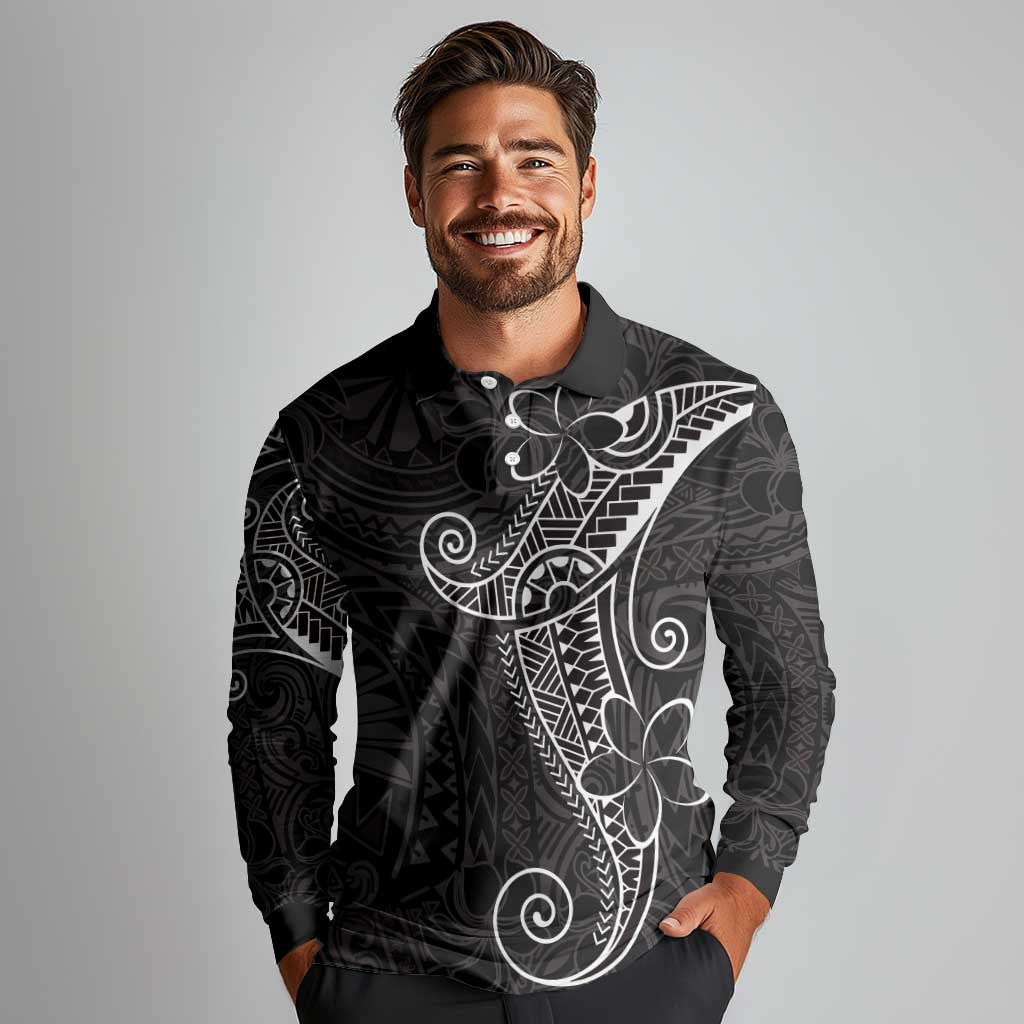 Black White Polynesian Tribal Long Sleeve Polo Shirt LT9 - Polynesian Pride