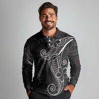 Black White Polynesian Tribal Long Sleeve Polo Shirt LT9 - Polynesian Pride