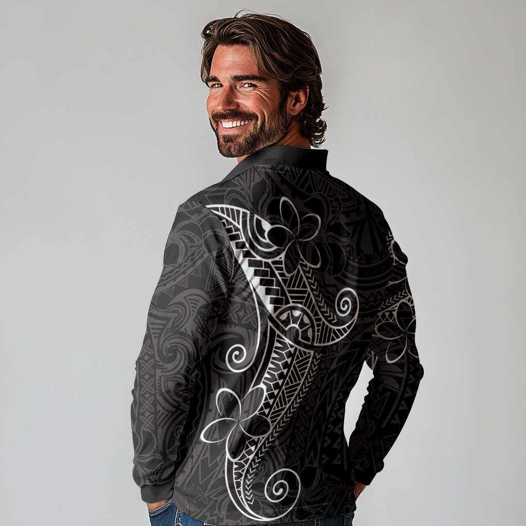 Black White Polynesian Tribal Long Sleeve Polo Shirt LT9 - Polynesian Pride