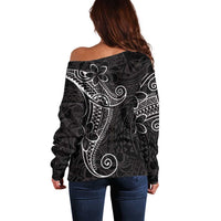 Black White Polynesian Tribal Off Shoulder Sweater - Polynesian Pride