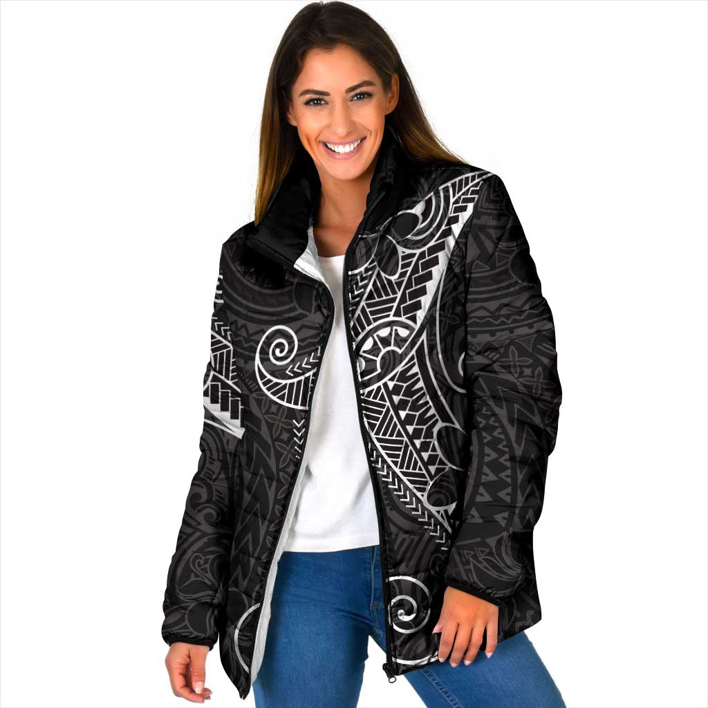 Black White Polynesian Tribal Padded Jacket LT9 Women White - Polynesian Pride