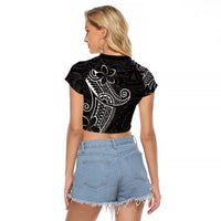 Black White Polynesian Tribal Raglan Cropped T Shirt - Polynesian Pride