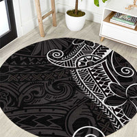 Black White Polynesian Tribal Round Carpet - Polynesian Pride