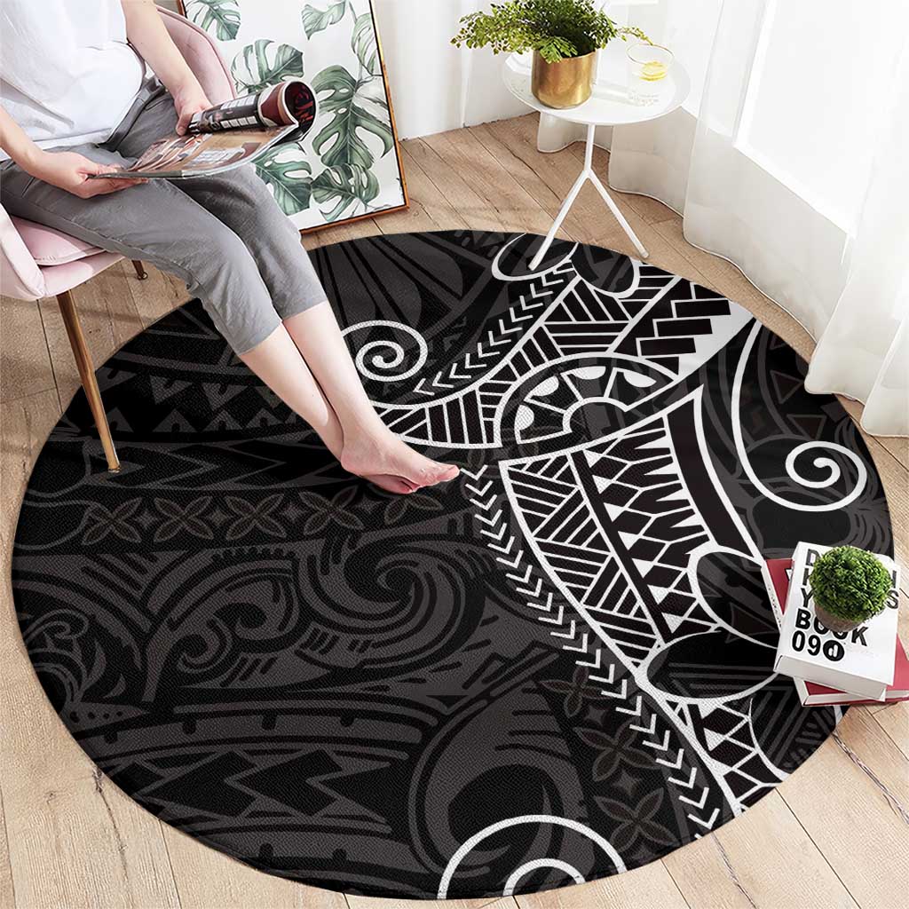 Black White Polynesian Tribal Round Carpet - Polynesian Pride