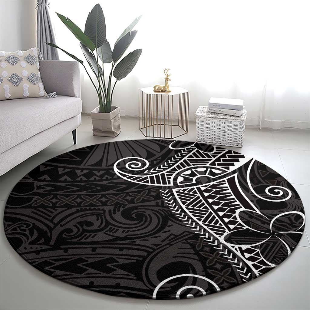 Black White Polynesian Tribal Round Carpet - Polynesian Pride