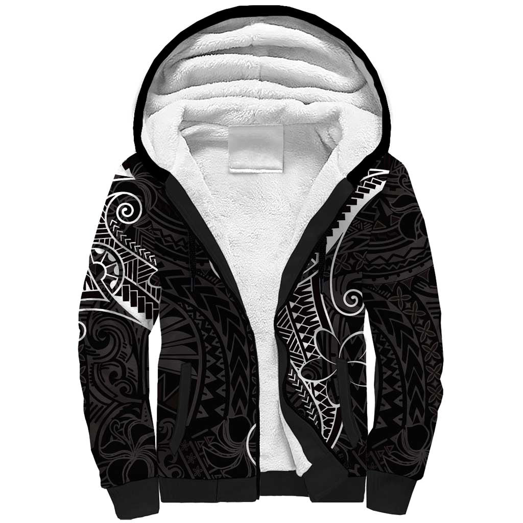 Black White Polynesian Tribal Sherpa Hoodie - Polynesian Pride