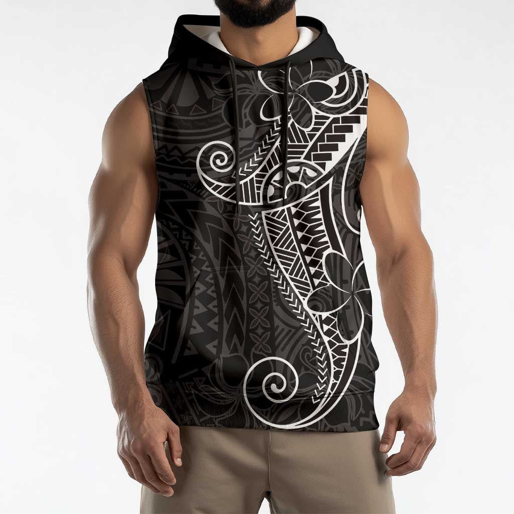 Black White Polynesian Tribal Sleeveless Hoodie - Polynesian Pride