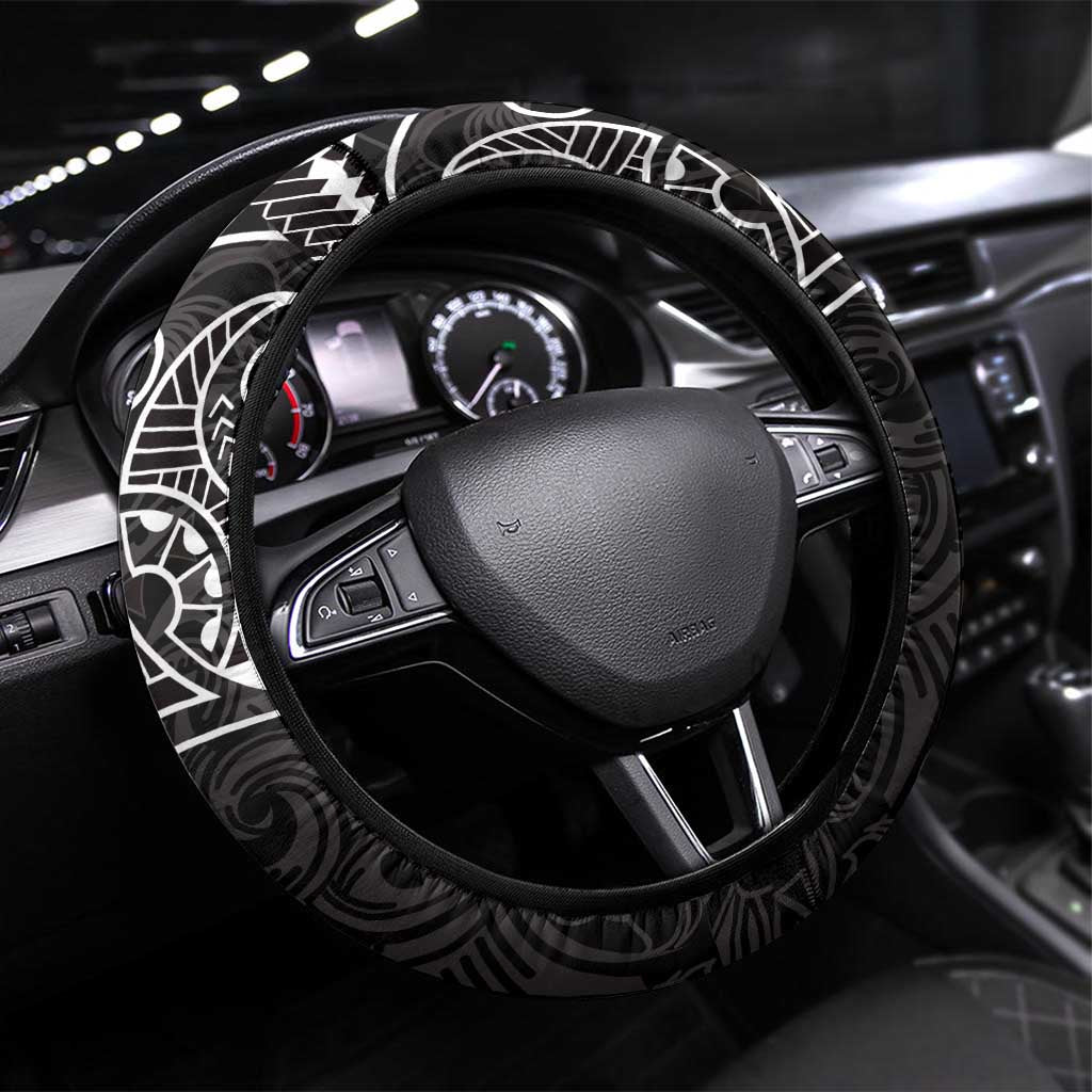 Black White Polynesian Tribal Steering Wheel Cover LT9 Universal Fit White - Polynesian Pride