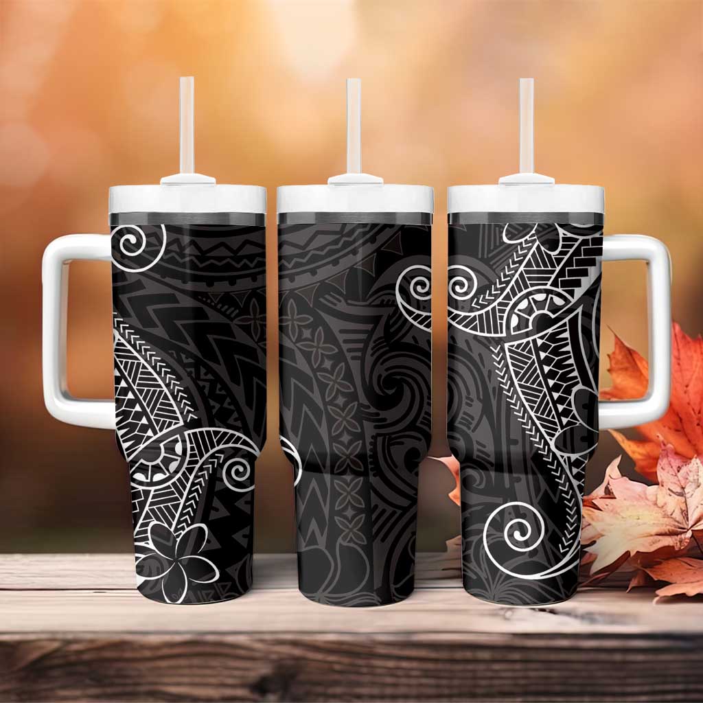 Black White Polynesian Tribal Tumbler With Handle - Polynesian Pride