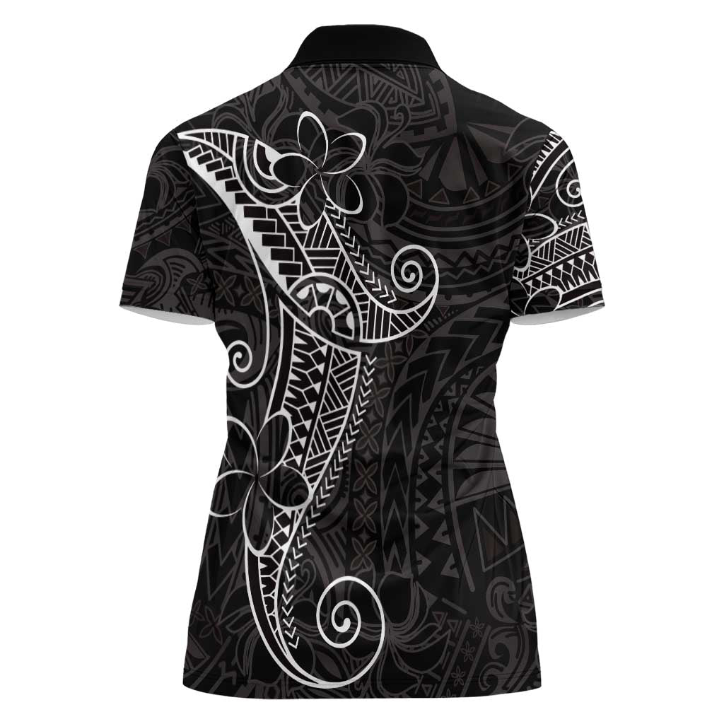 Black White Polynesian Tribal Women Polo Shirt - Polynesian Pride