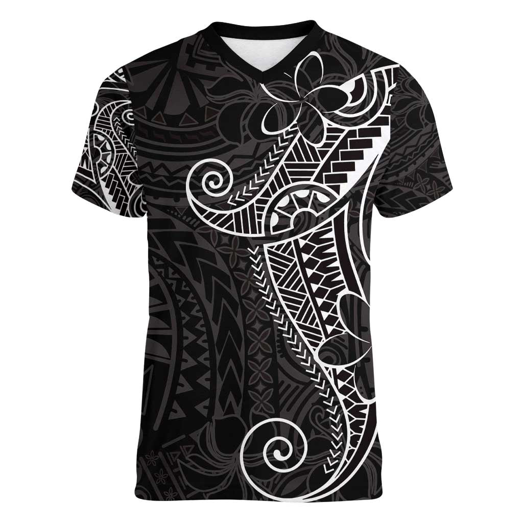 Black White Polynesian Tribal Women V-Neck T-Shirt - Polynesian Pride
