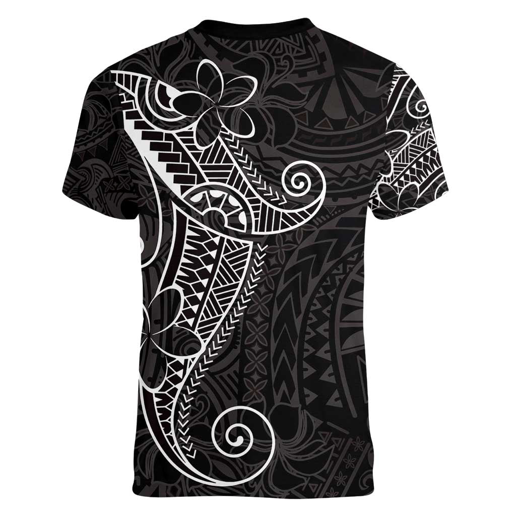 Black White Polynesian Tribal Women V-Neck T-Shirt - Polynesian Pride
