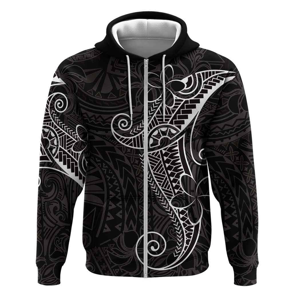Black White Polynesian Tribal Zip Hoodie - Polynesian Pride
