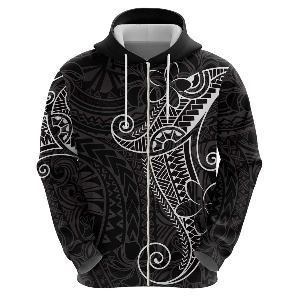 Black White Polynesian Tribal Zip Hoodie - Polynesian Pride