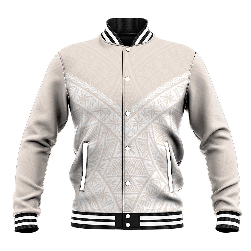 Lotu Tamaiti Tongan Polynesian Art Pattern Baseball Jacket Traditional Tribal Motifs LT9 Unisex White - Polynesian Pride